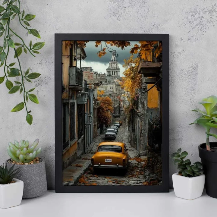 A Naturally Beautiful and Peaceful Street with a Vintage Cars | Artistic Wall frame